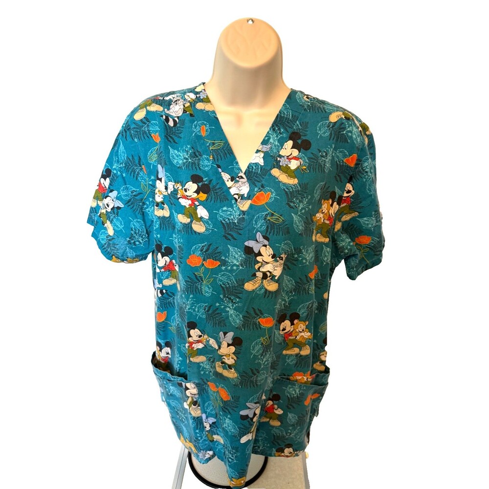 Disney Mickey & Minnie Women M 100% Cotton Scrub Top Uniform